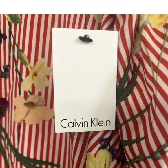 NEW CALVIN KLEIN Red Striped Floral Midi Retro Vintage Skirt Size Large woman’s - Picture 3 of 6